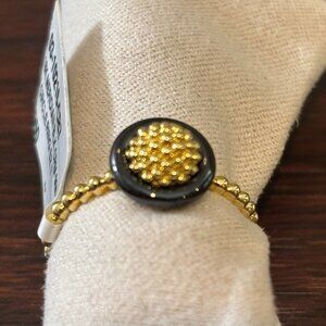 LAGOS - Meridian 18K Yellow Gold Caviar Black Ceramic Beaded Ring Sz 7
